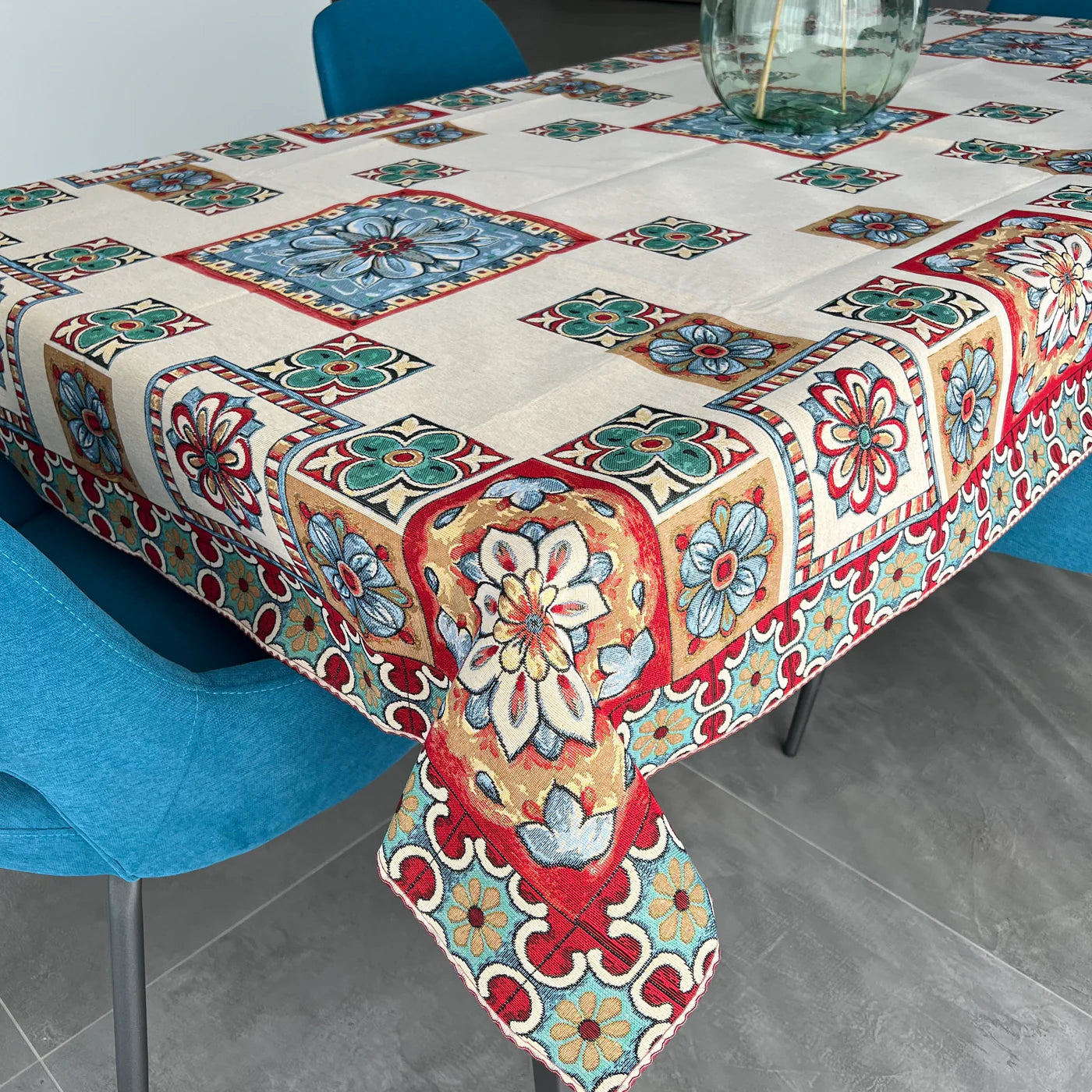 Tovaglia / Copritavolo in Gobelin Jacquard — dis. Maiolica Rossa in varie misure