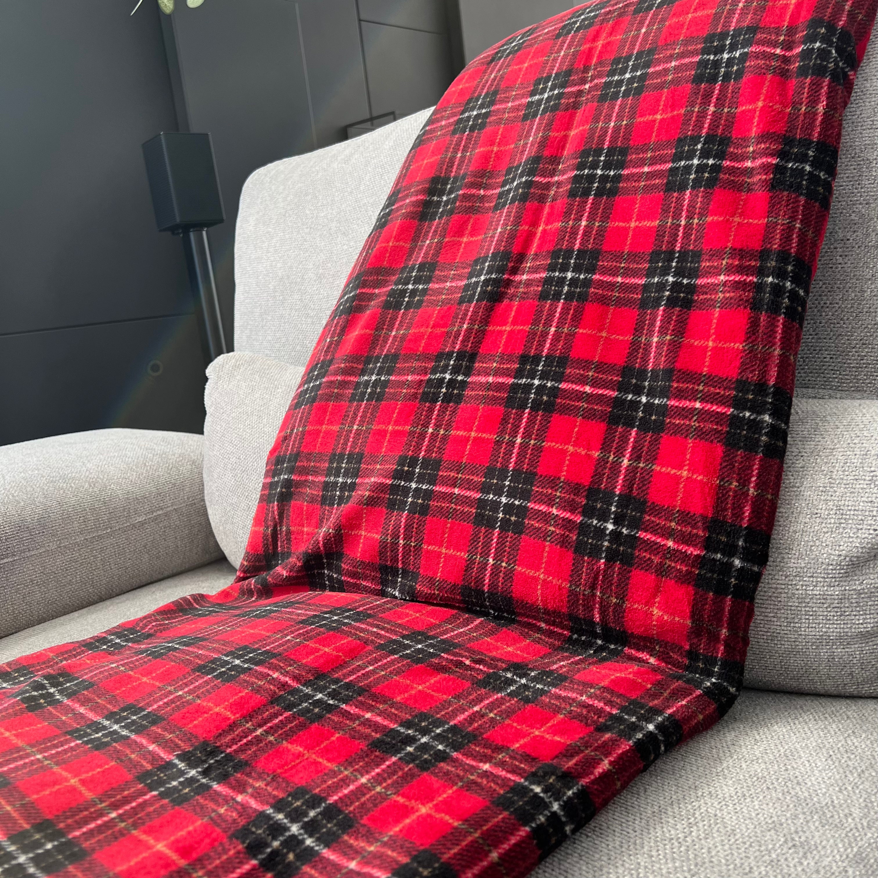 Plaid Spiga con pelliccia sherpa 190x210 cm - Dis. Scozzese Rosso