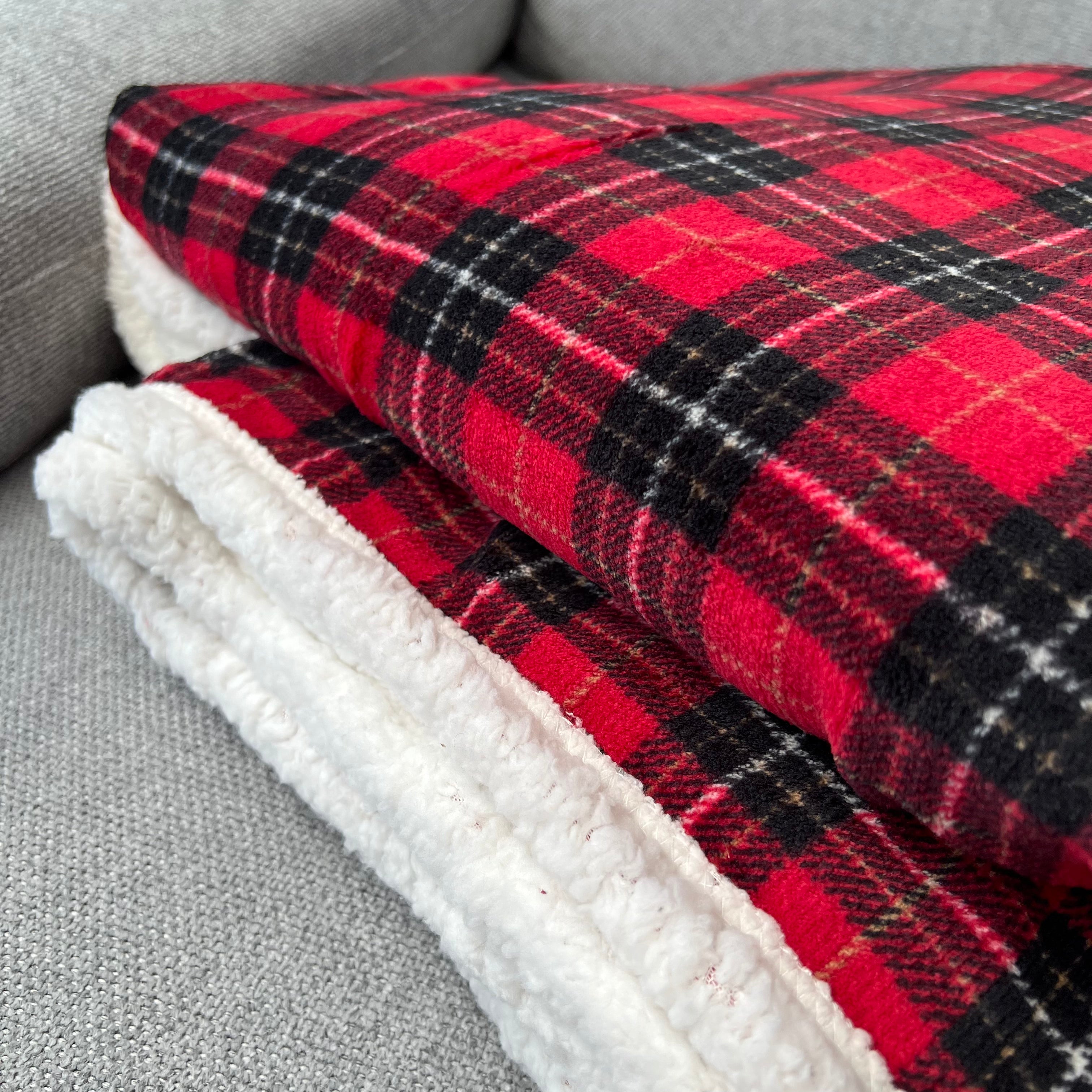 Plaid Spiga con pelliccia sherpa 190x210 cm - Dis. Scozzese Rosso