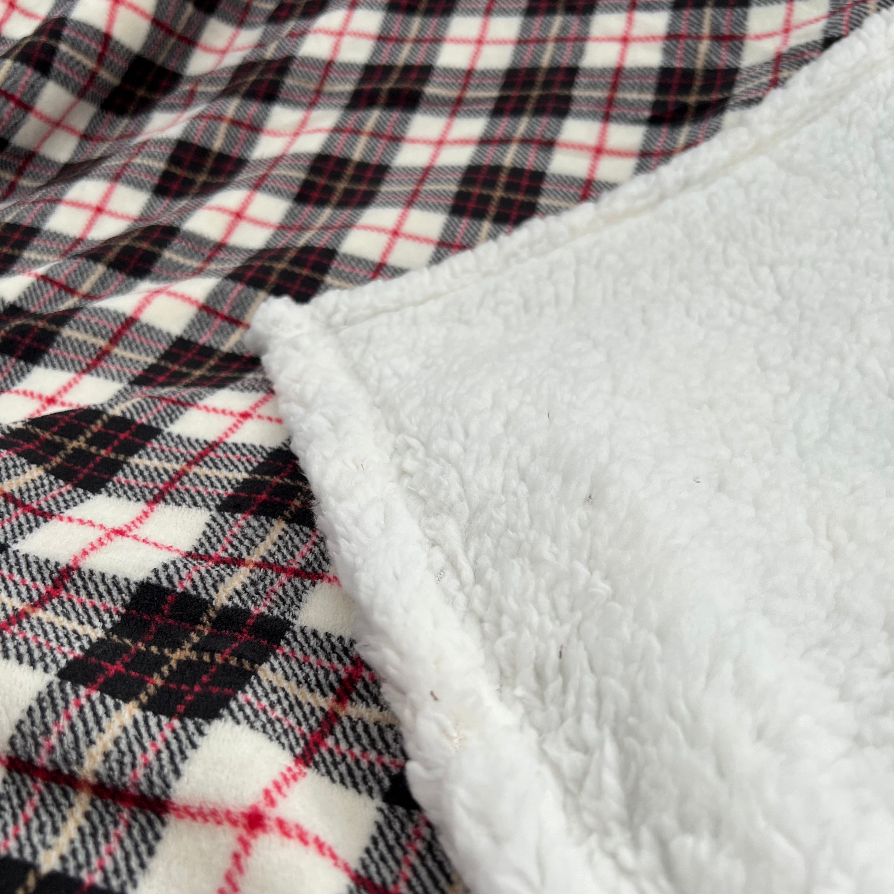 Plaid Spiga con pelliccia sherpa 190x210 cm - Dis. Scozzese Bianco