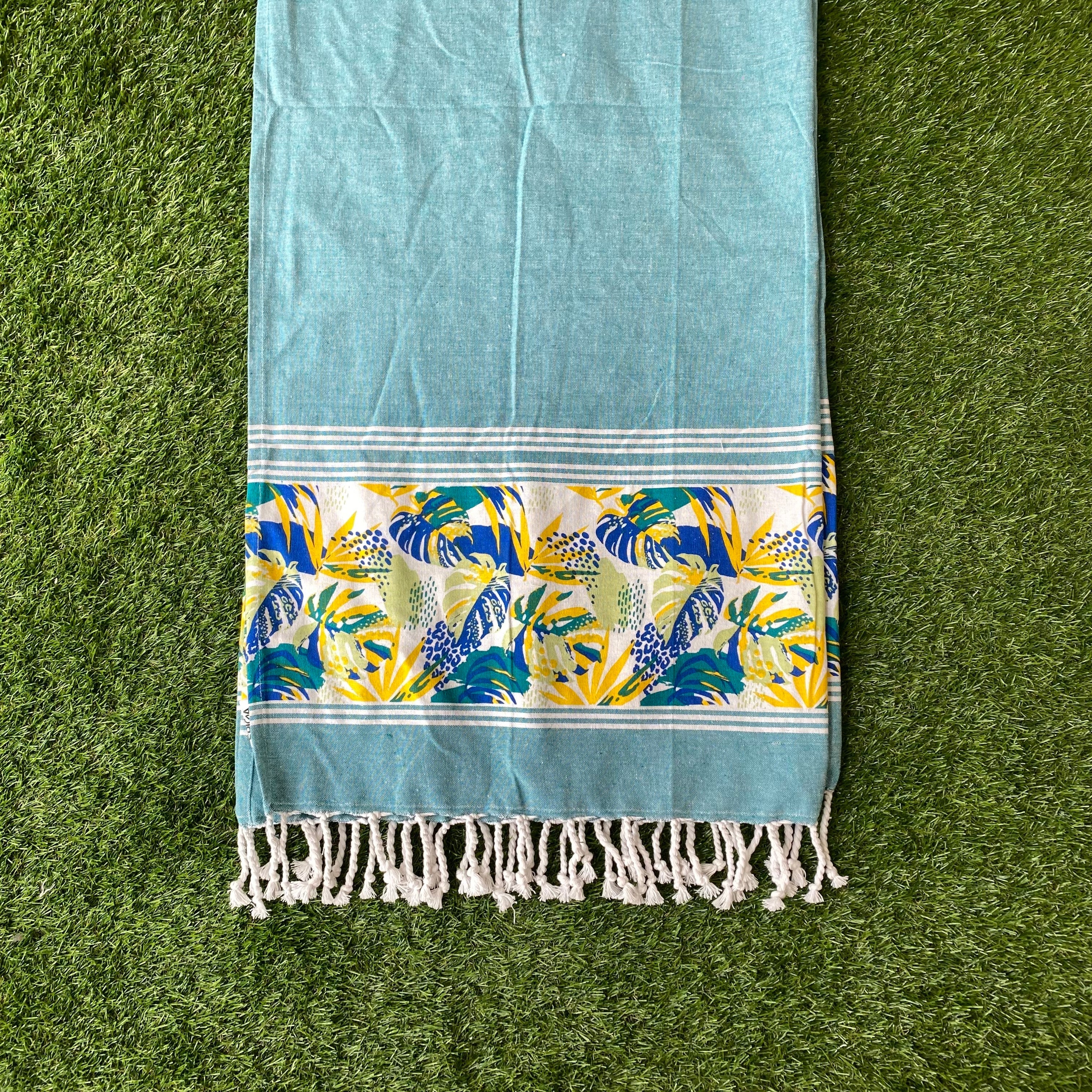 Telo Mare in Fouta 100% cotone con Balze colorate e Frange — Tropic