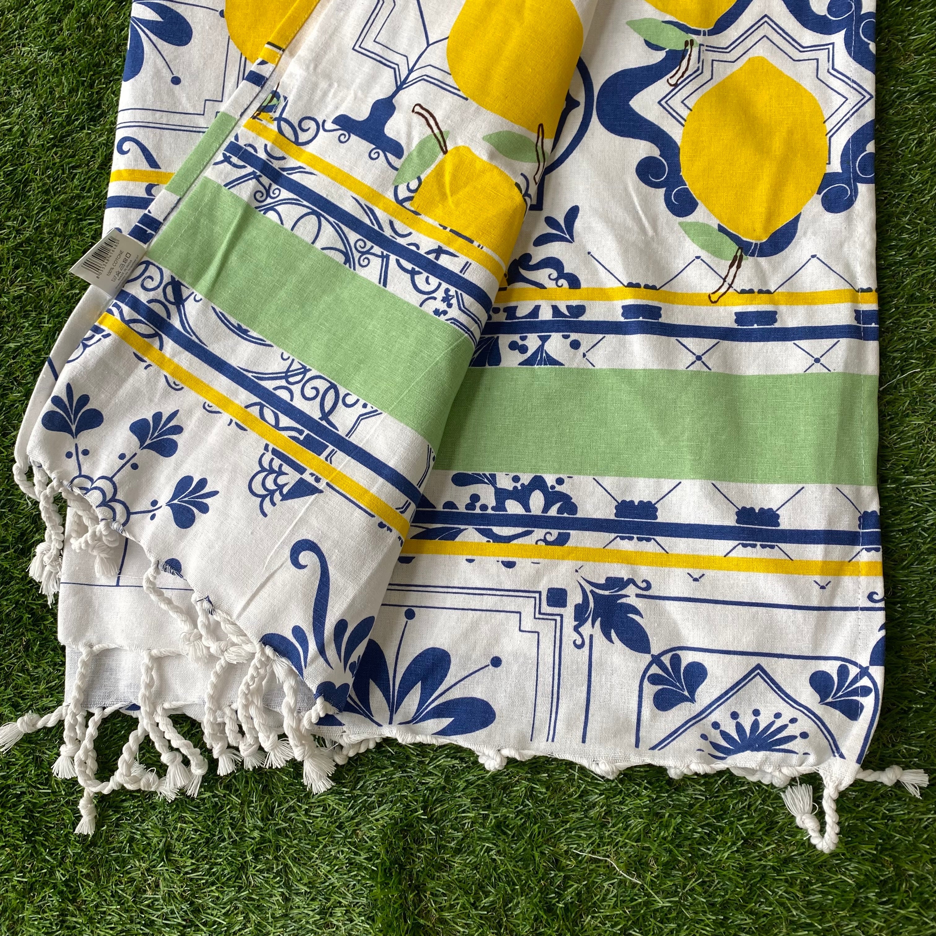 Telo Mare stampato in Fouta 100% cotone con Frange — Limoni