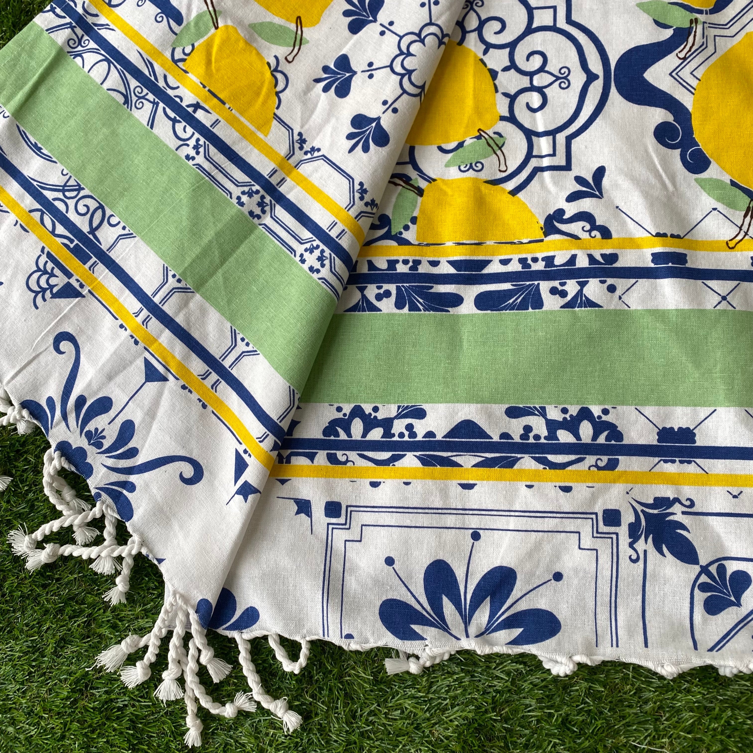 Telo Mare stampato in Fouta 100% cotone con Frange — Limoni