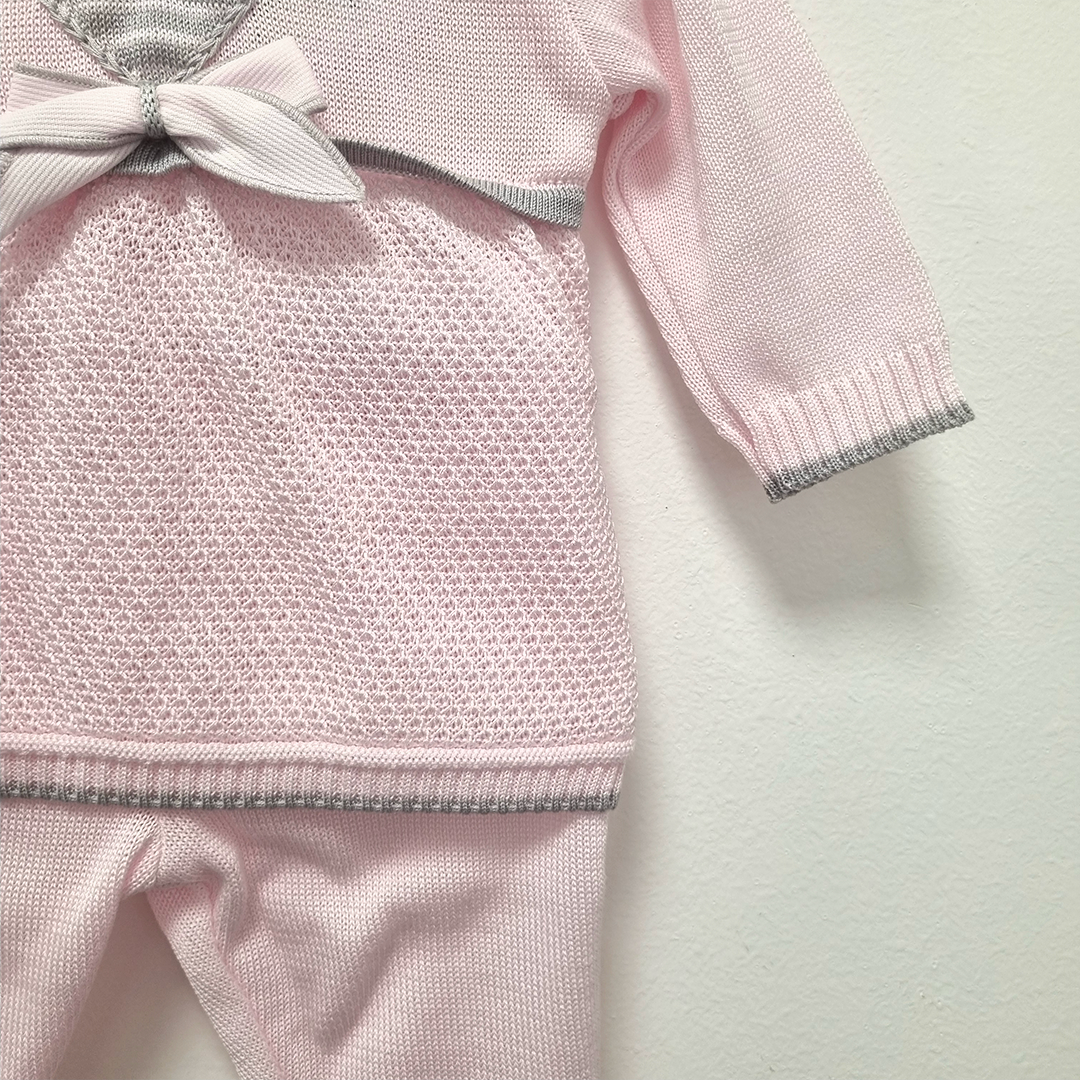 Abitino bambina estivo prima nascita in maglia - rosa con cuore
