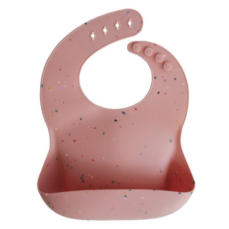 Bavetta in silicone stampato Mushie — Powder Pink Confetti