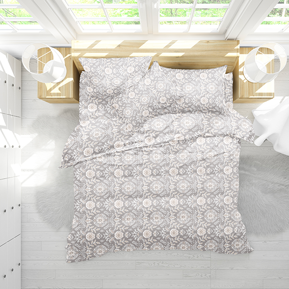 Completo Letto in Microfibra Fiorato Tortora - in varie misure