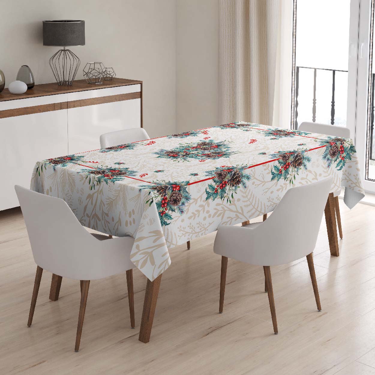 Tovaglia natalizia con Pigne 100% cotone - in due misure con scatola regalo
