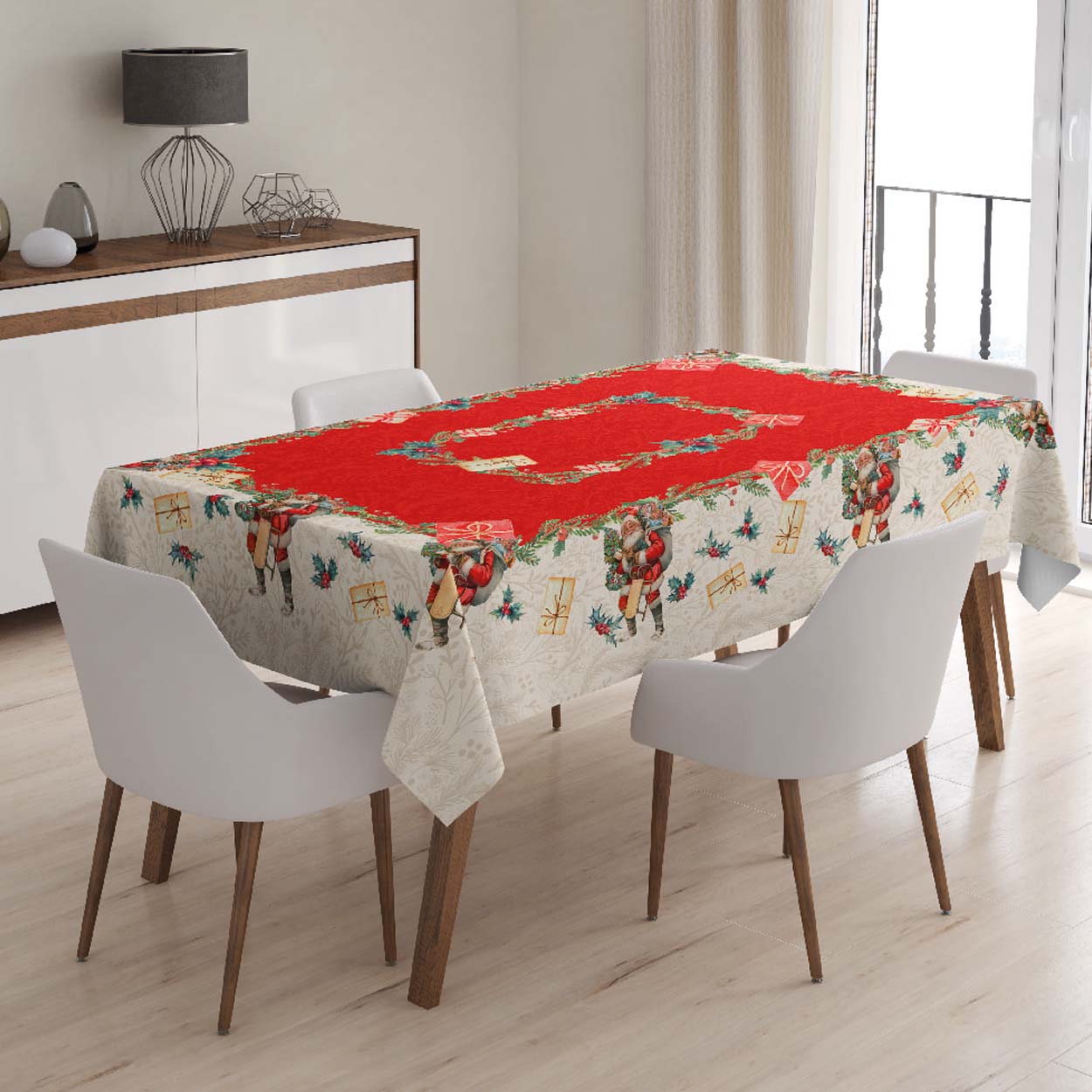 Tovaglia natalizia con Babbo Natale 100% cotone - in due misure con scatola regalo