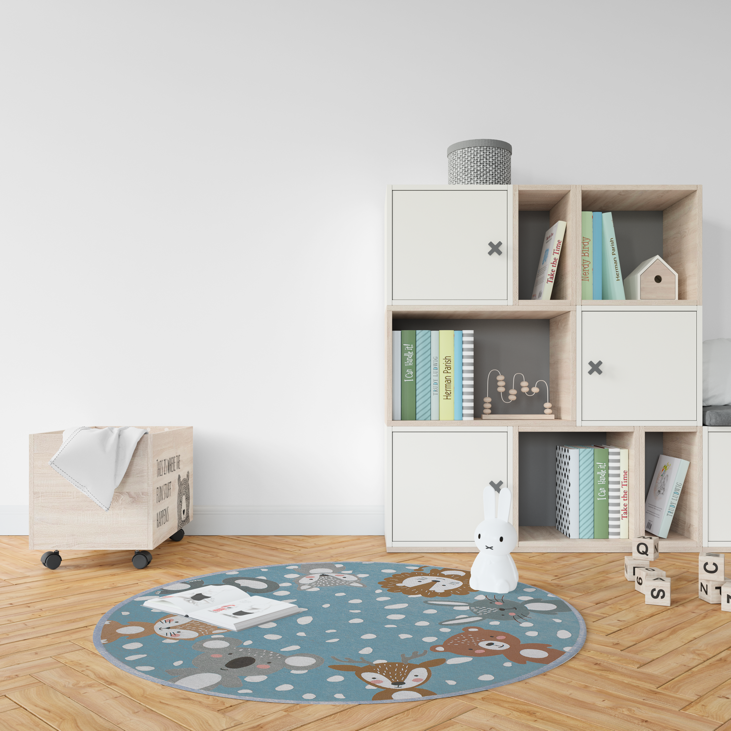 Tappeto Rotondo per bambini Antiscivolo 140 cm - dis. Animali - in varie colorazioni