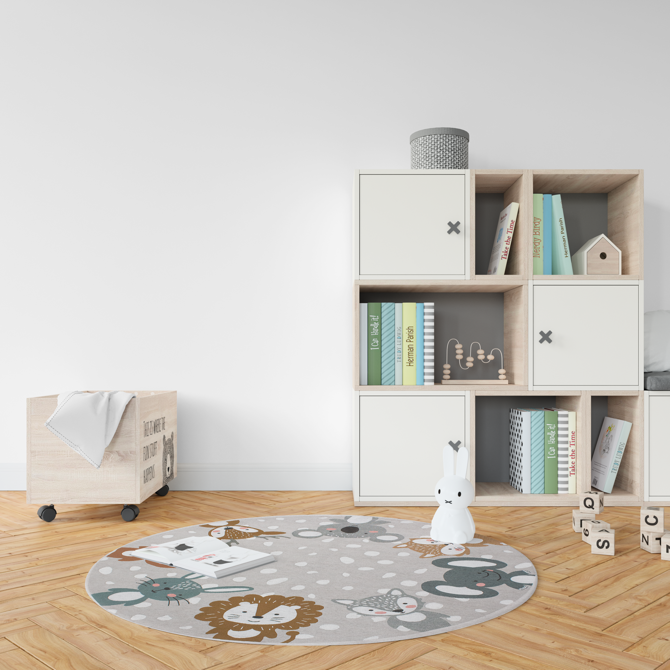Tappeto Rotondo per bambini Antiscivolo 140 cm - dis. Animali - in varie colorazioni