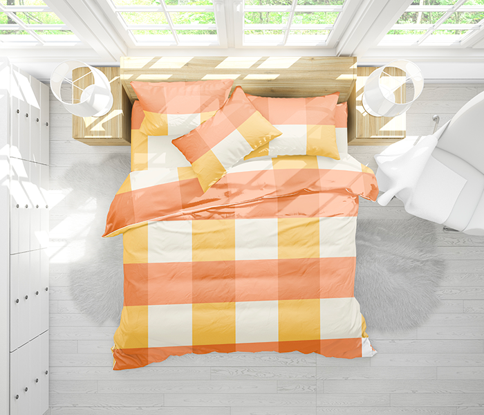Completo Letto in Microfibra Quadrotto Arancione - in varie misure