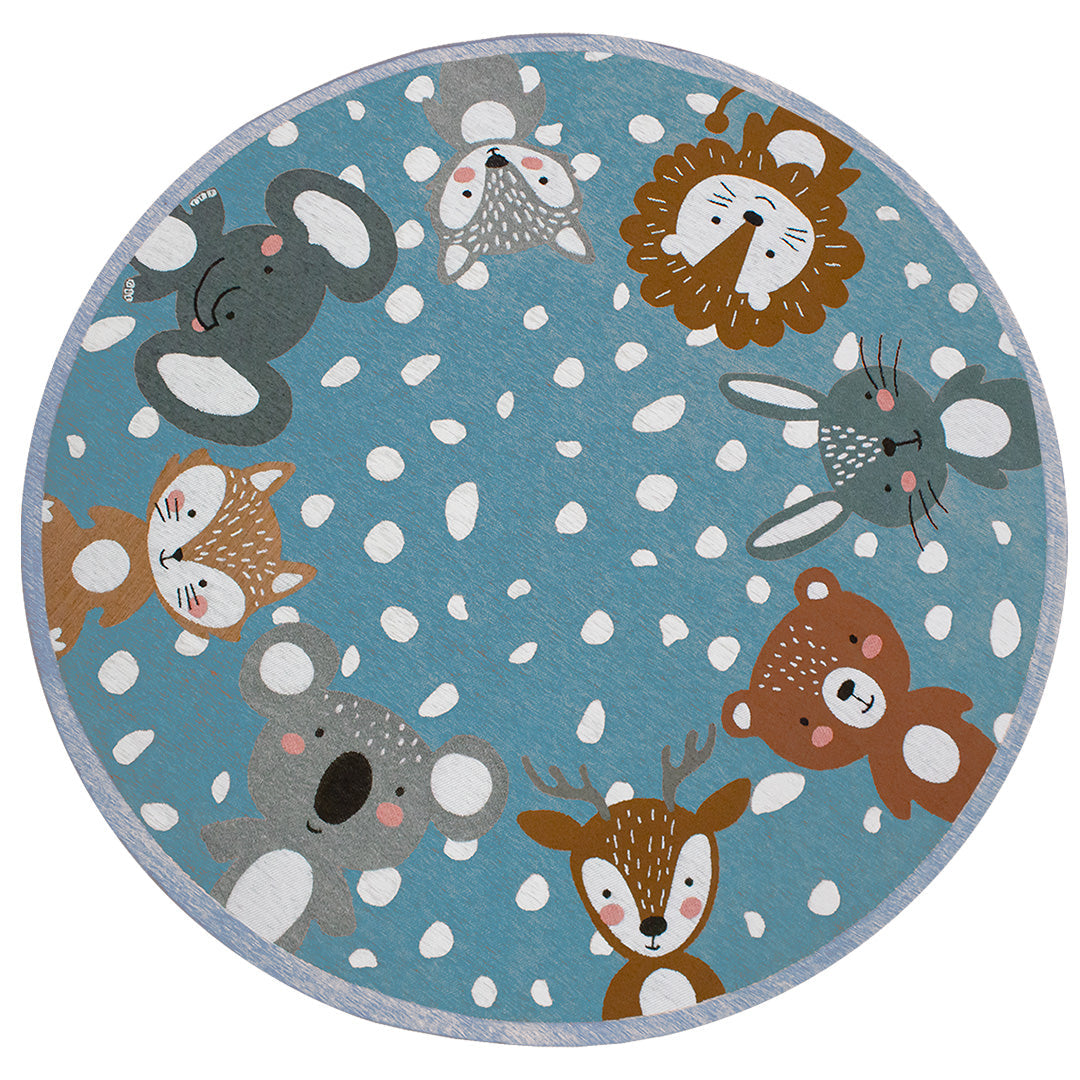 Tappeto Rotondo per bambini Antiscivolo 140 cm - dis. Animali - in varie colorazioni