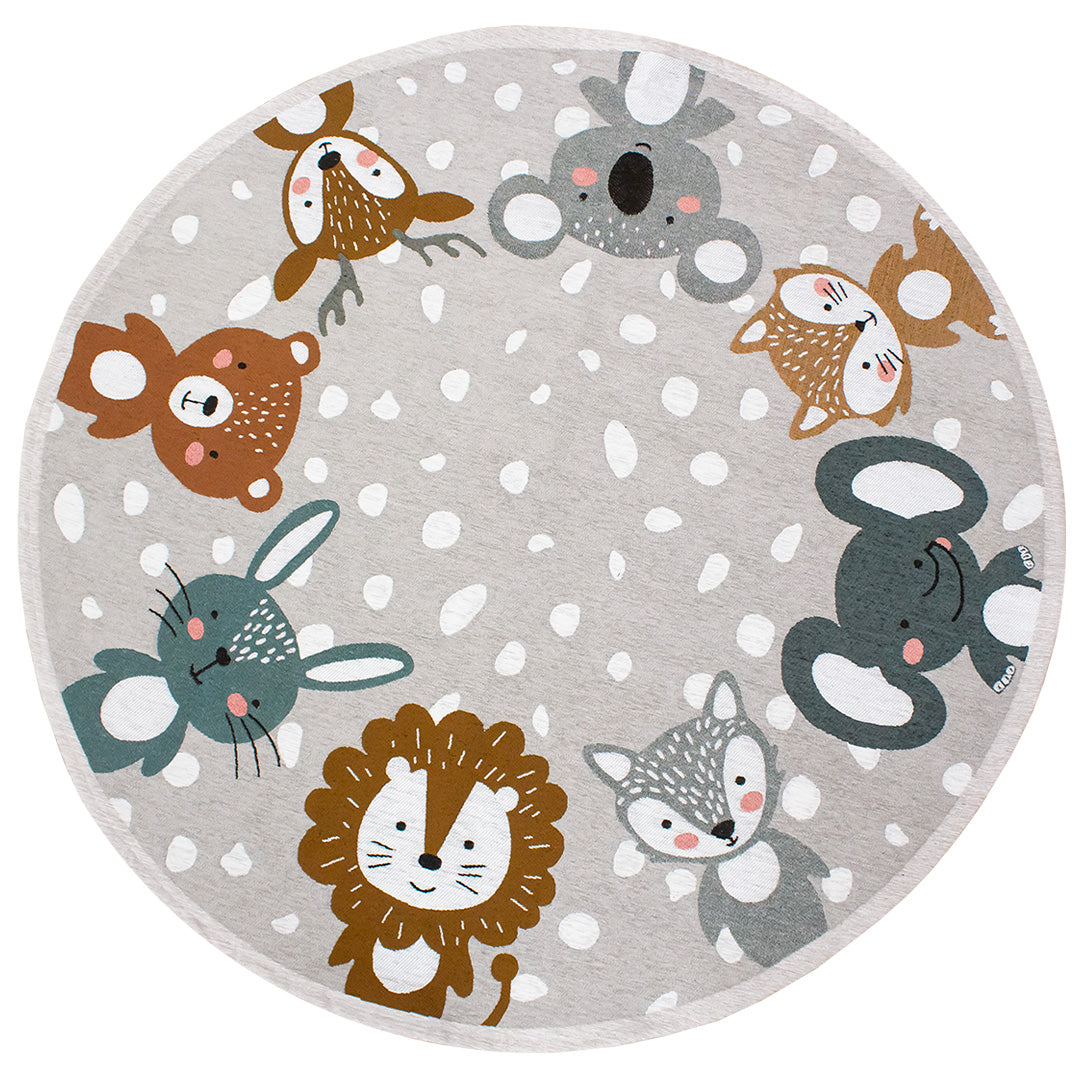 Tappeto Rotondo per bambini Antiscivolo 140 cm - dis. Animali - in varie colorazioni