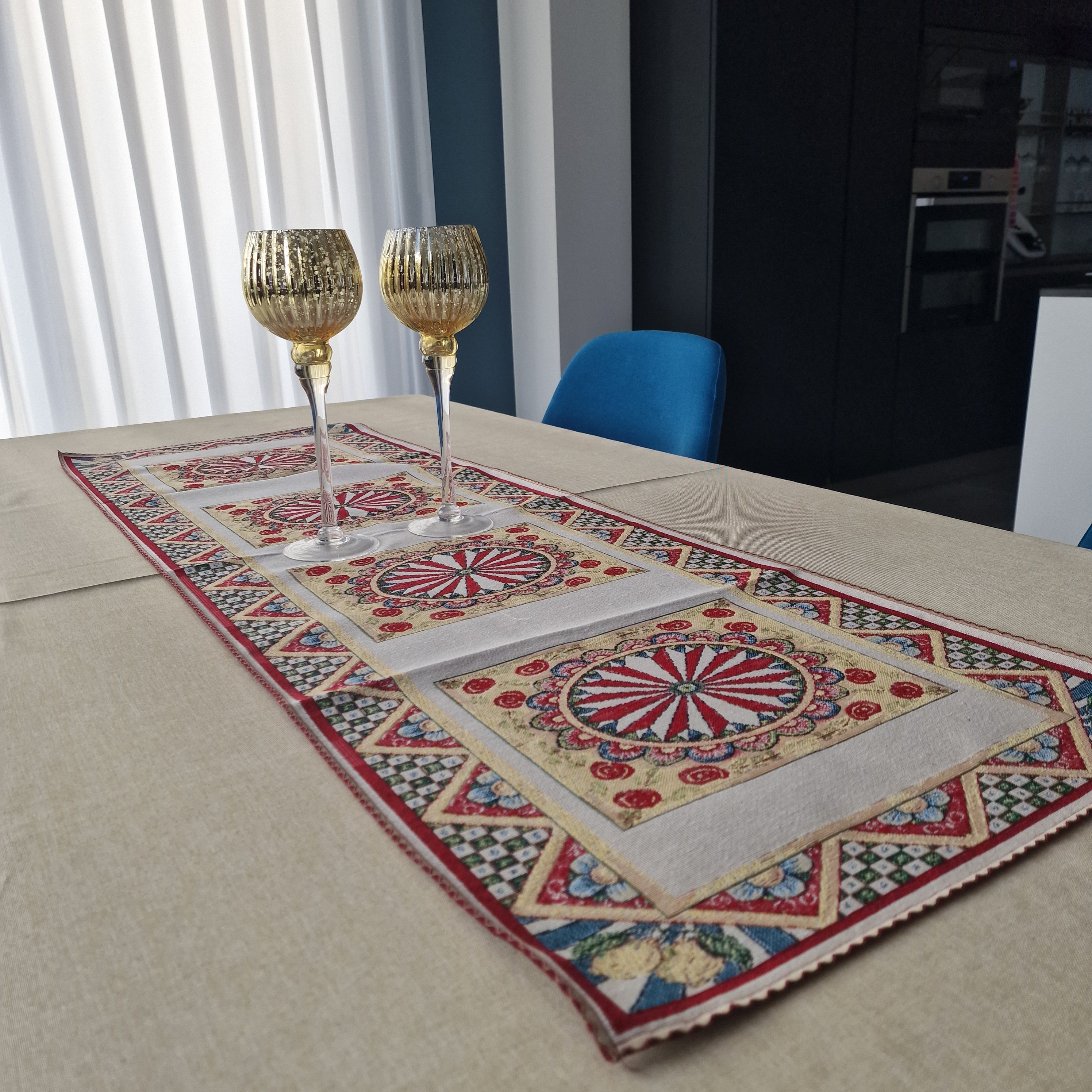 Runner / Striscia in Gobelin Jacquard — dis. Cementine