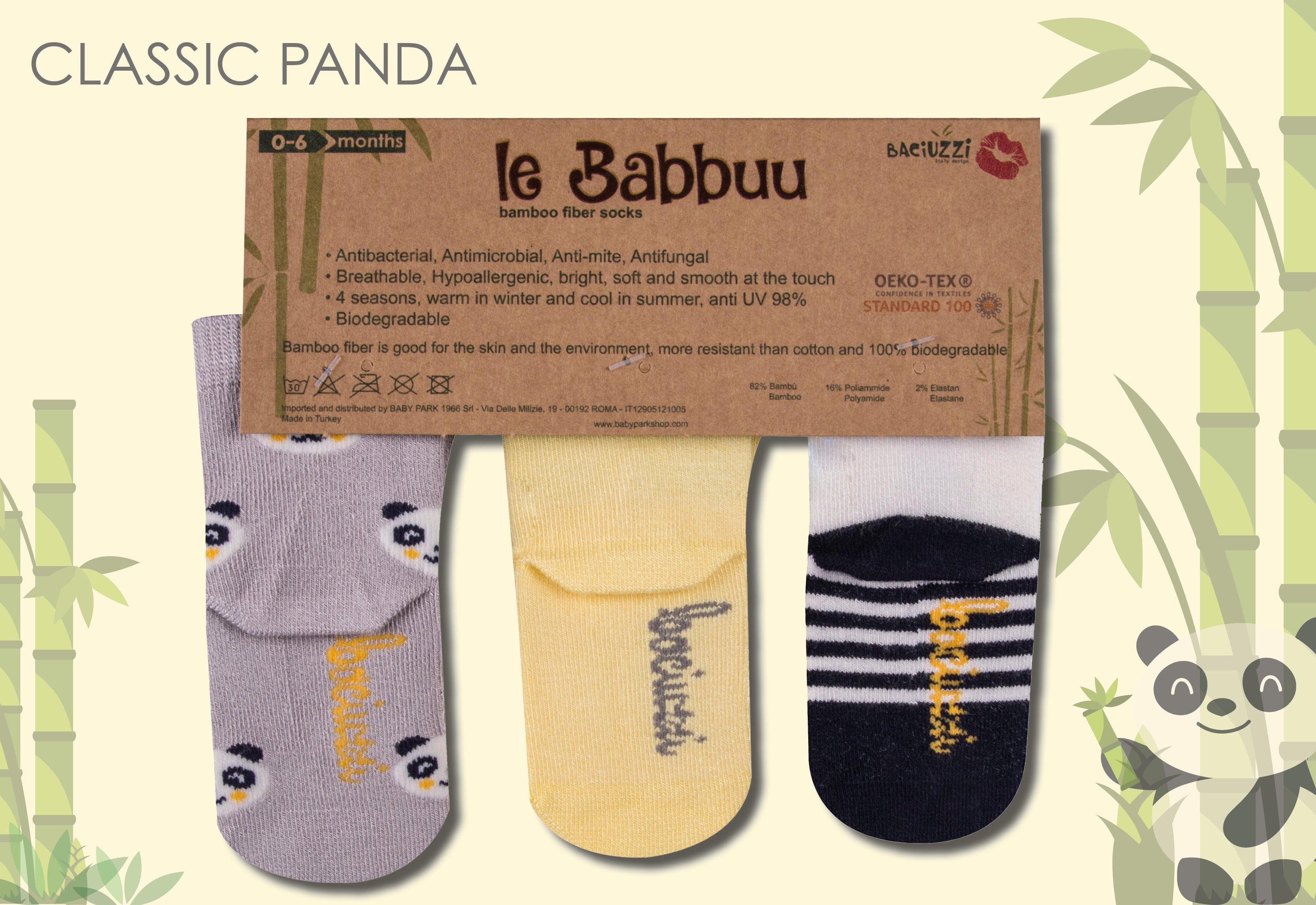 Calze ANTISCIVOLO In Fibra di Bambù - Dis. Panda dalla 12/18 mesi alla 18/24 mesi