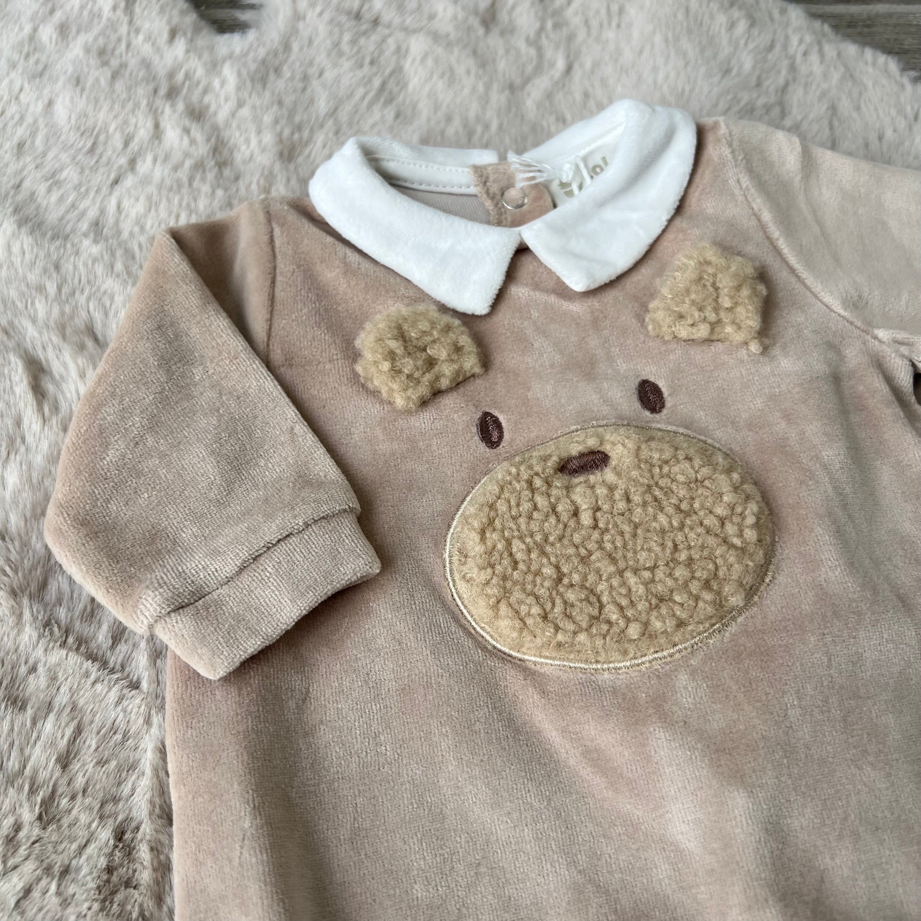 Tutina in ciniglia beige orsetto fino alla 6 mesi - Lalalù