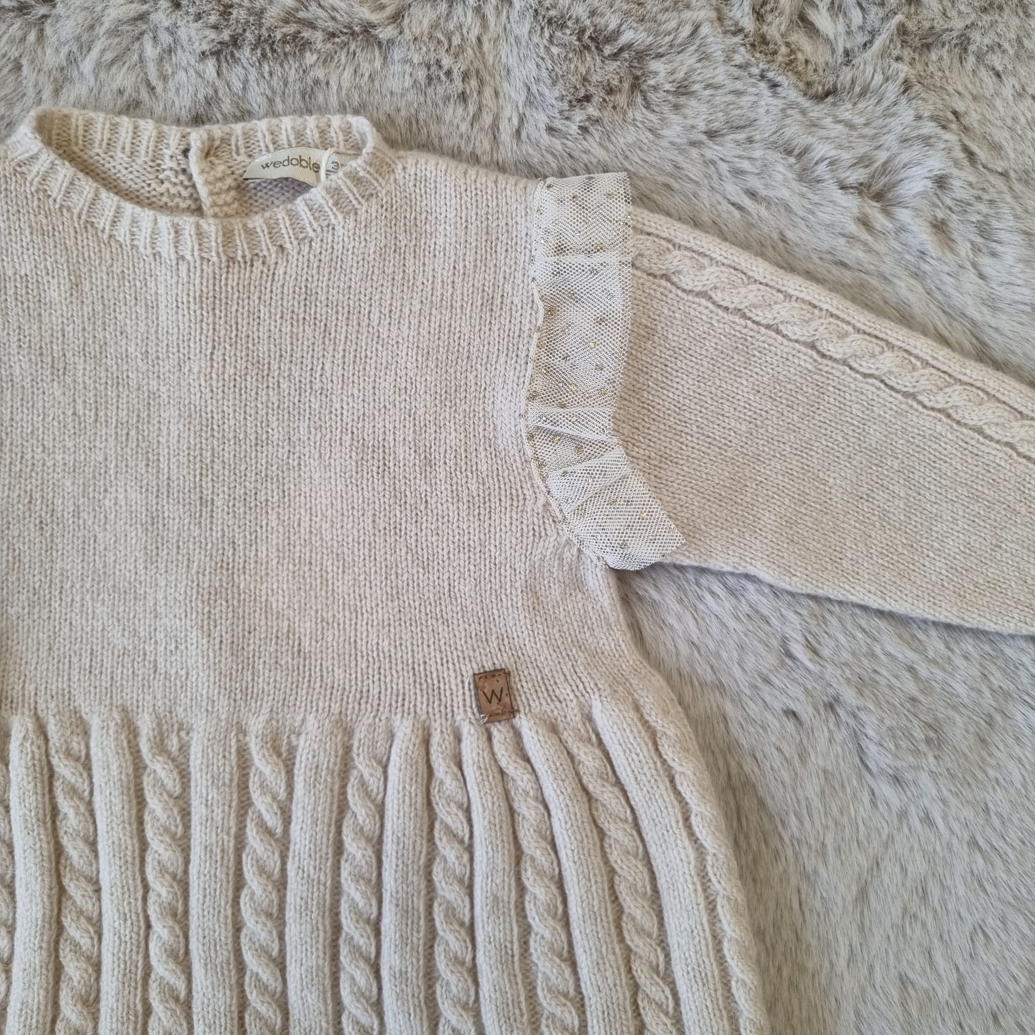 Abito beige in lana e cashmere bimba 3 e 12 mesi - WEDOBLE