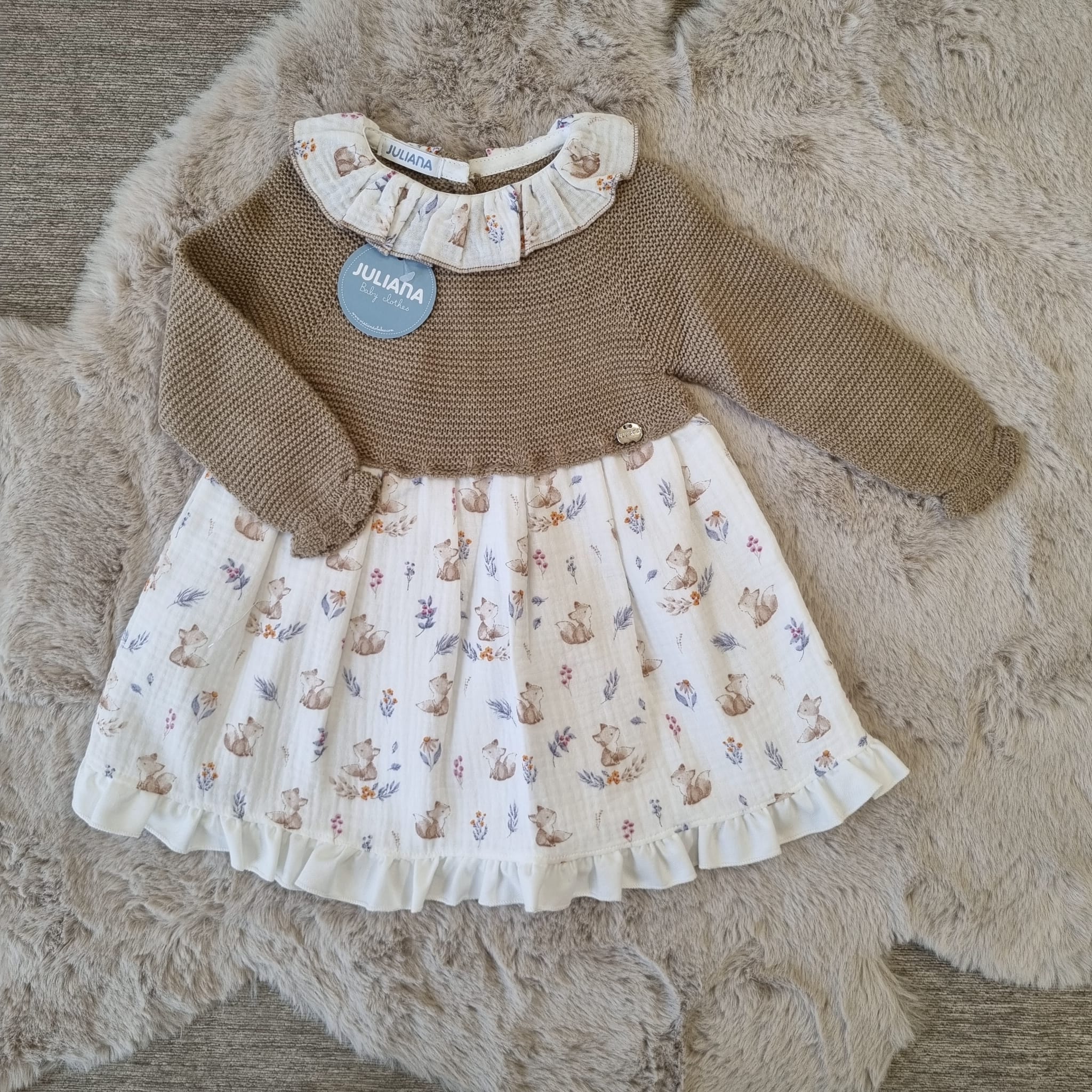 Vestitino Beige con stampa animaletti dalla 1 alla 18 mesi - JULIANA