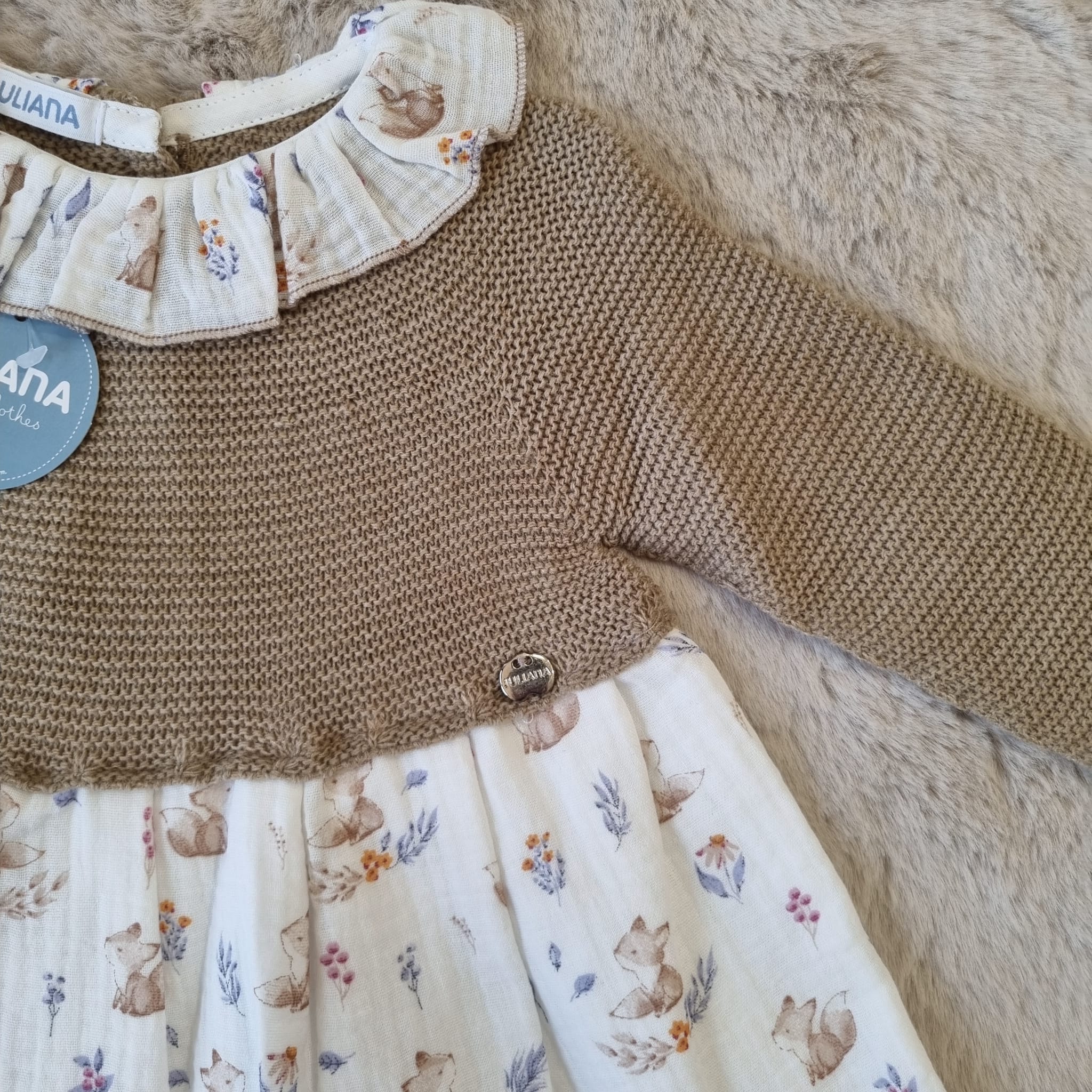 Vestitino Beige con stampa animaletti dalla 1 alla 18 mesi - JULIANA