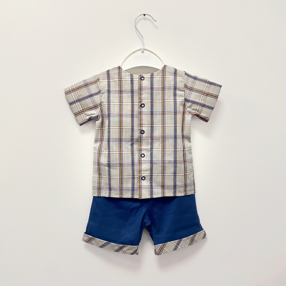 Completo neonato primavera/estate con camicia e pantalone blu - Dalla 3 alla 9 Mesi