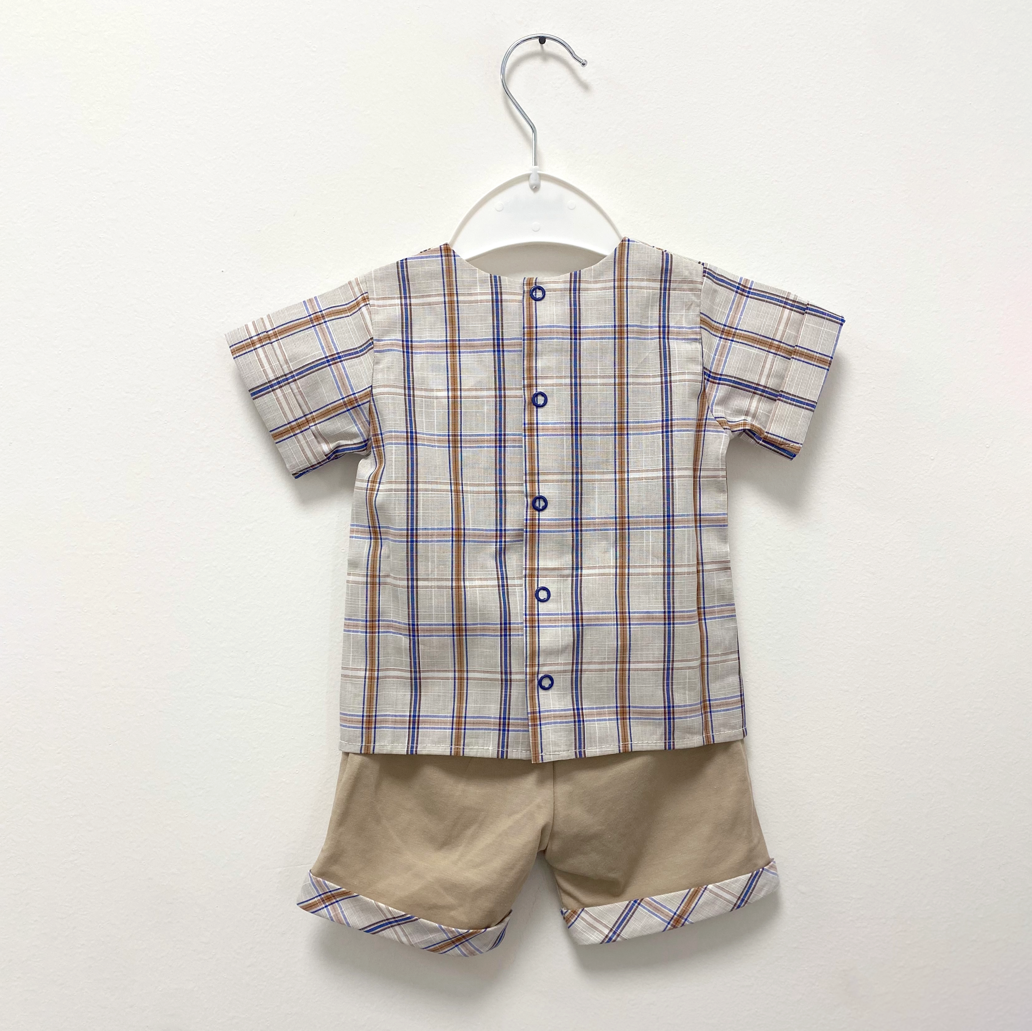Completo neonato primavera/estate con camicia e pantalone beige - Dalla 3 alla 9 Mesi