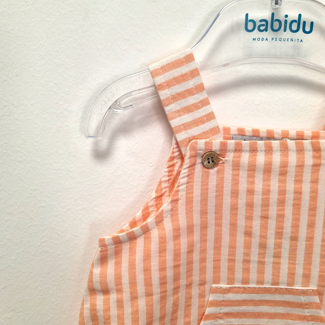 Pagliaccetto bambino arancione a righe estivo - dalla 3 alla 24 mesi