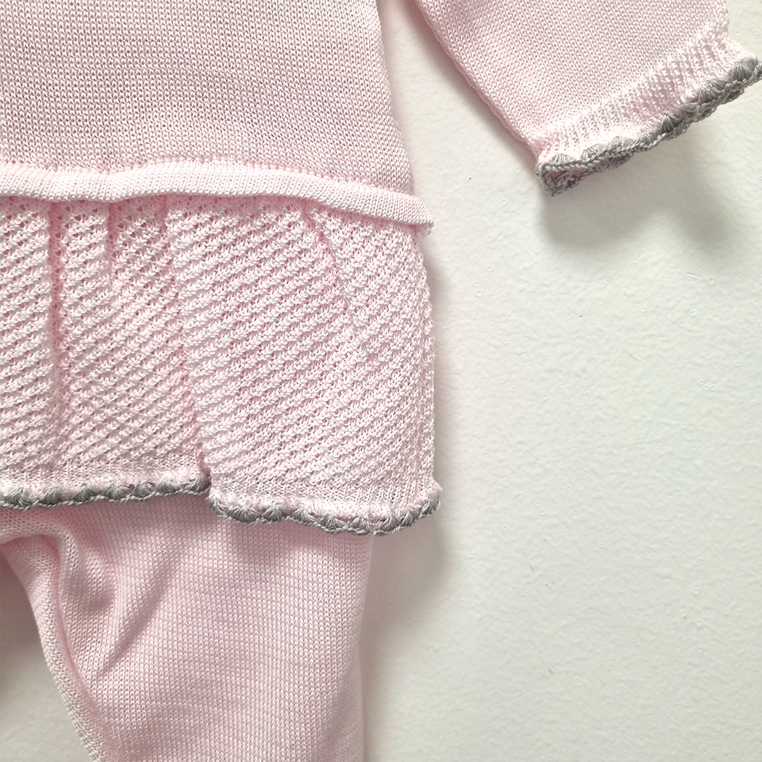 Abitino bambina estivo prima nascita in maglia - rosa con fiore