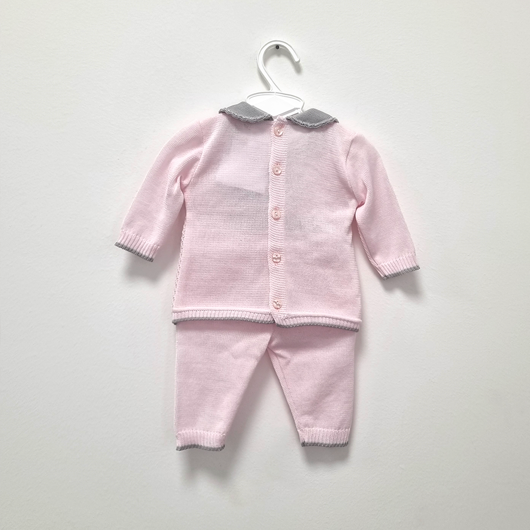 Abitino bambina estivo prima nascita in maglia - rosa con cuore