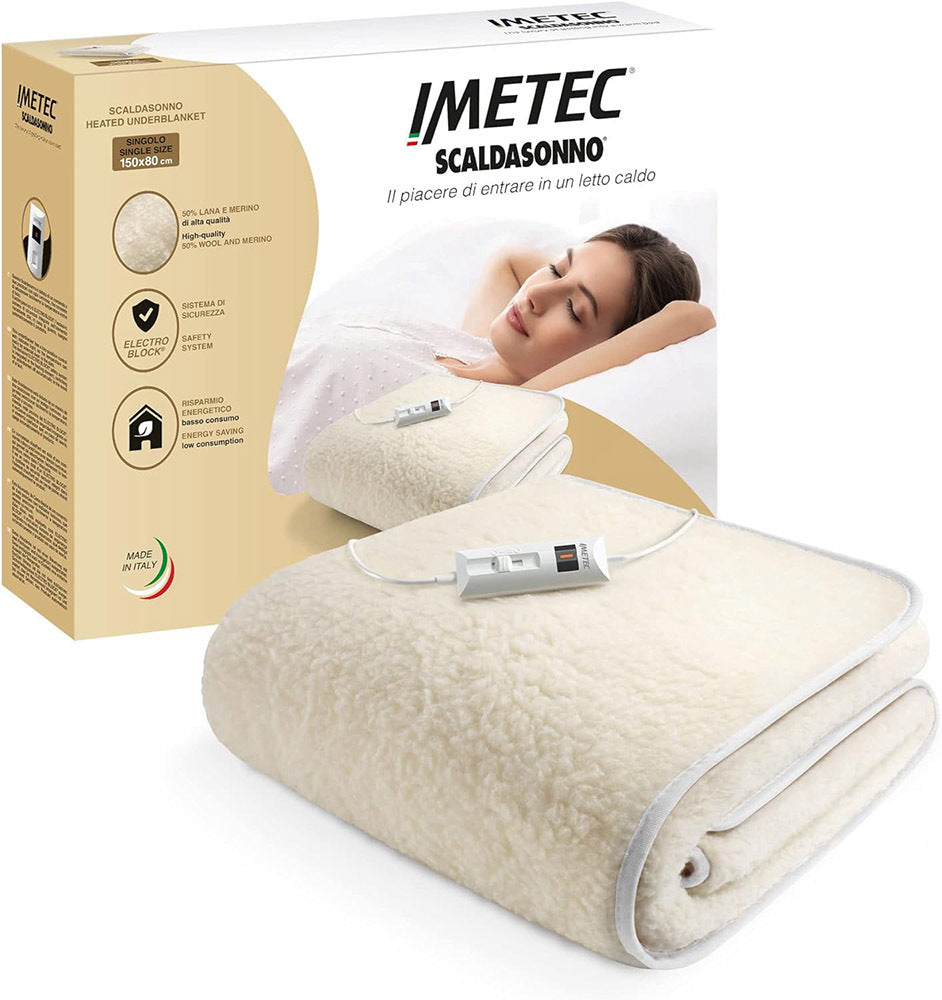 Imetec Scaldasonno, Basso Consumo, 50% Lana e Merino, 2 Temperature, Dispositivo Sicurezza Electro Block