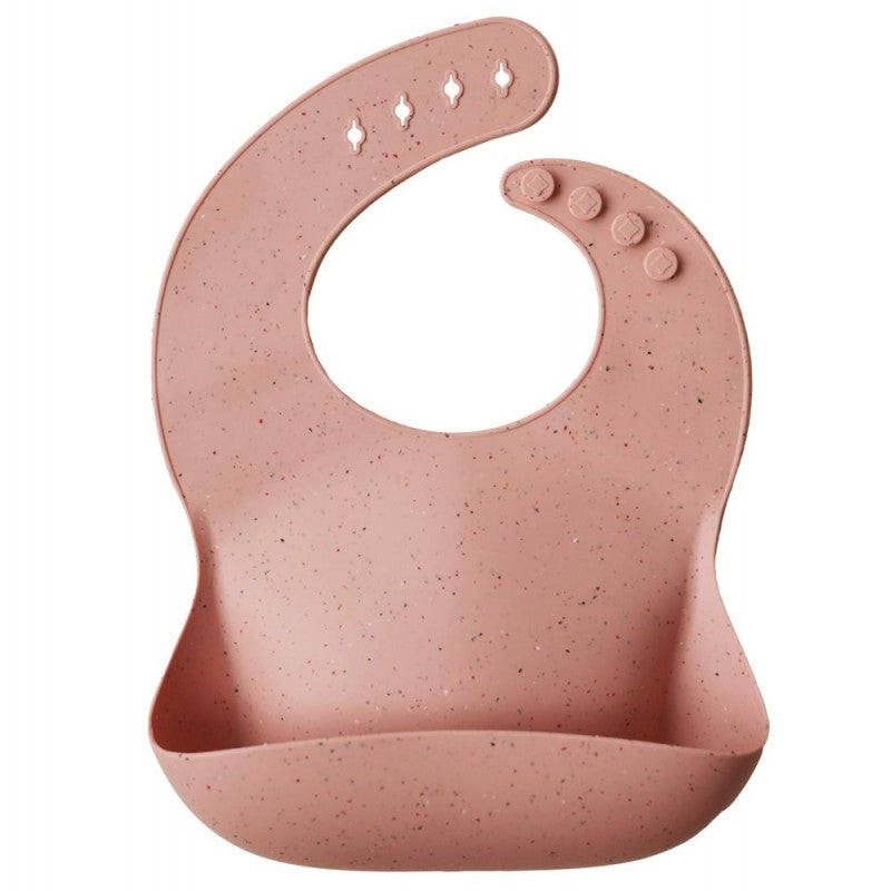 Bavetta in silicone stampato Mushie — Peach Terrazzo