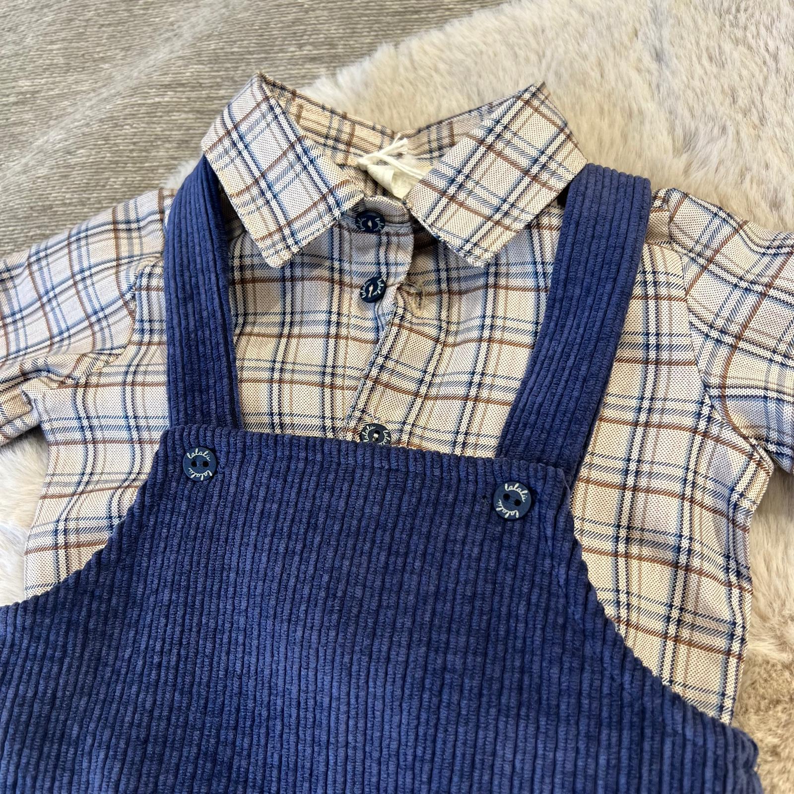 CAMICIA + SALOPETTE IN VELLUTO dalla 3 alla 9 mesi — Lalalù