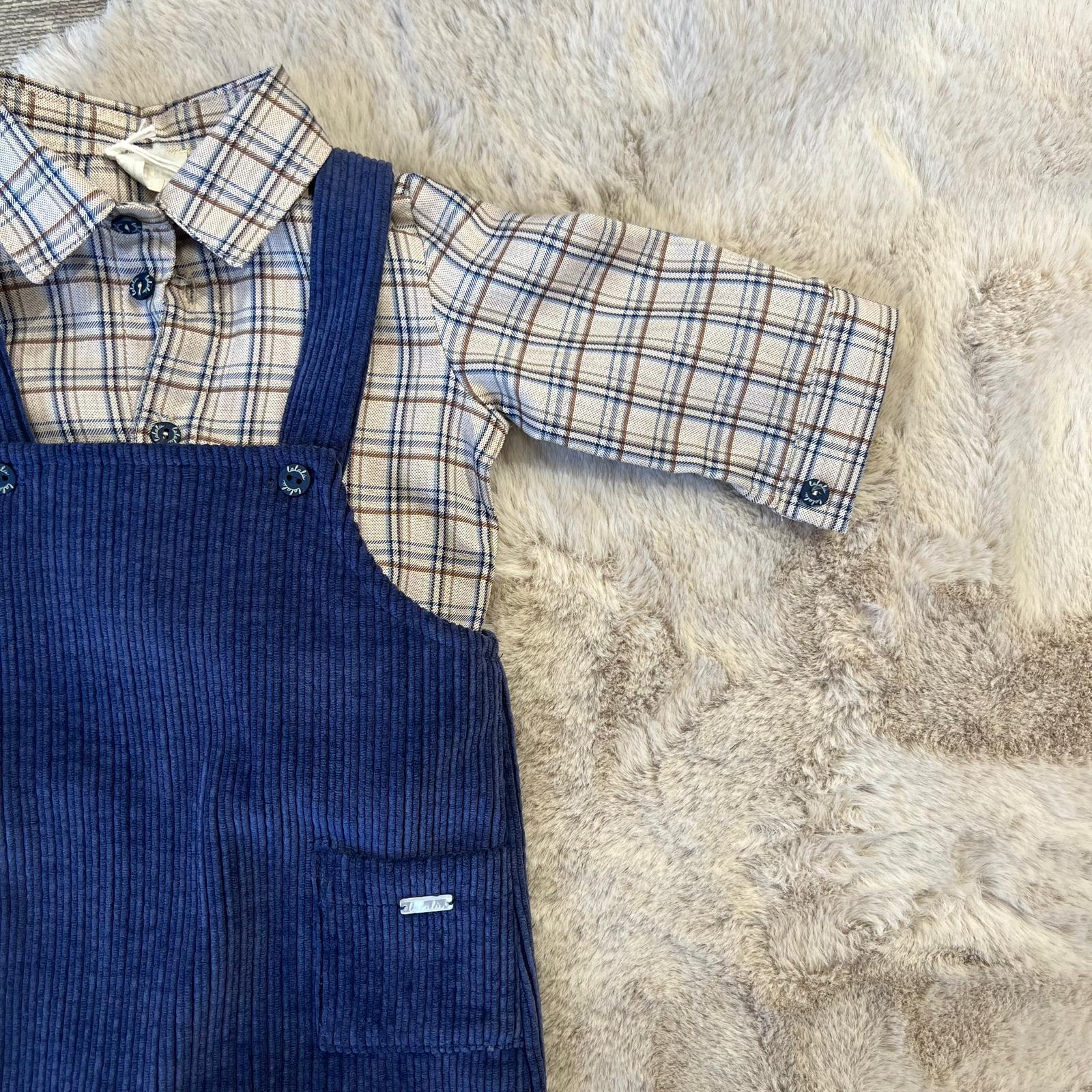 CAMICIA + SALOPETTE IN VELLUTO dalla 3 alla 9 mesi — Lalalù